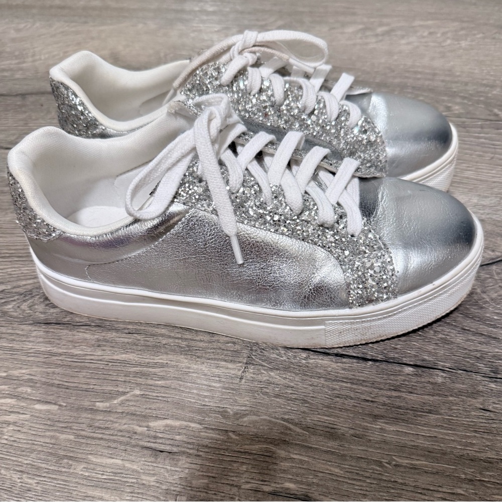 Mia Girls Silver Sparkle Sneakers